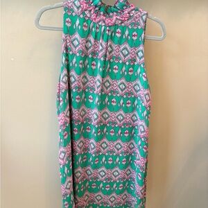 Green and Pink Patterned Sleeveless Dress